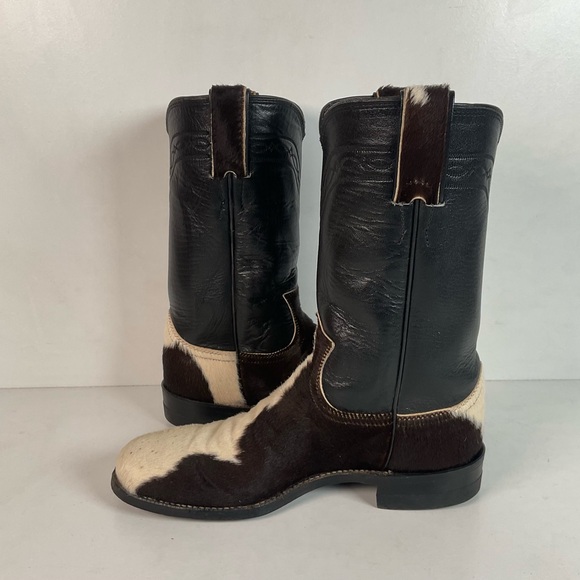 Justin Calf Hair On Cow Hide Pony Cowgirl Roper Boots 6 B Western USA Made - Picture 15 of 15